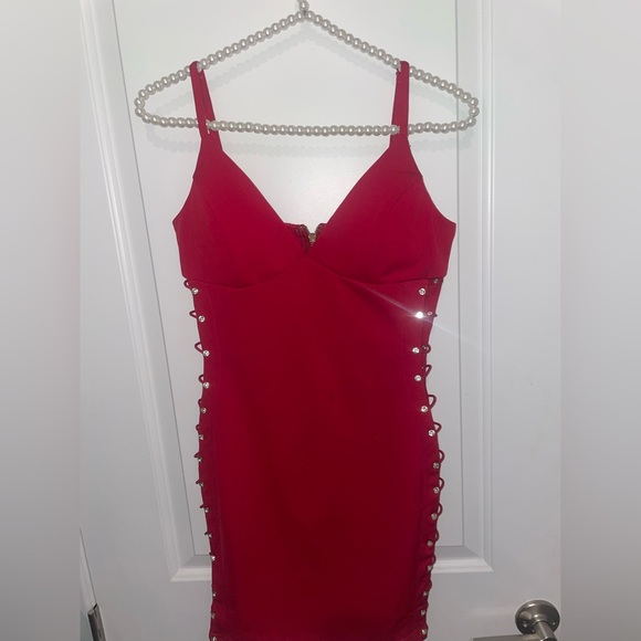 kaylee kollection Dresses & Skirts - Kaylee kollection red dress with slits and jewels down both sides size medium